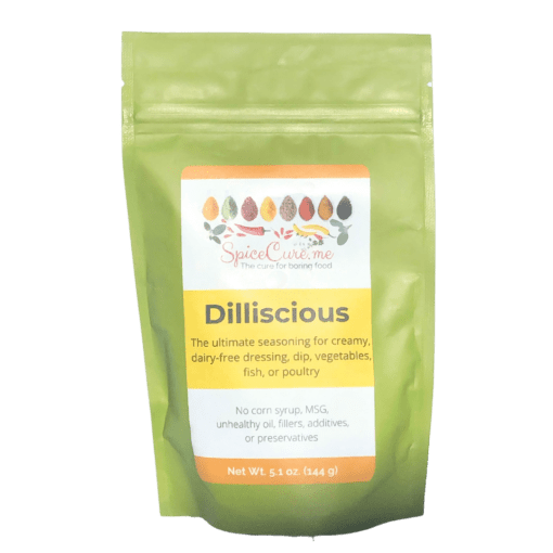 Pouch front of Dilliscious for creamy, ranch-style dressing or dip