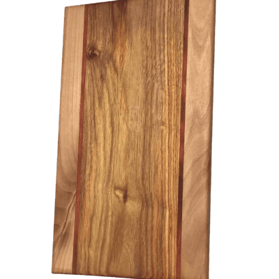 Canarywood, bloodwood, and alder cutting or charcuterie board