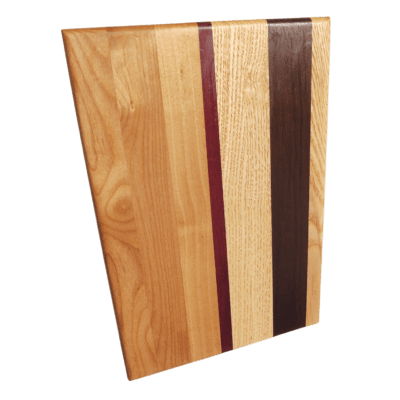 cutting or charcuterie board with alder, black walnut, and white ash