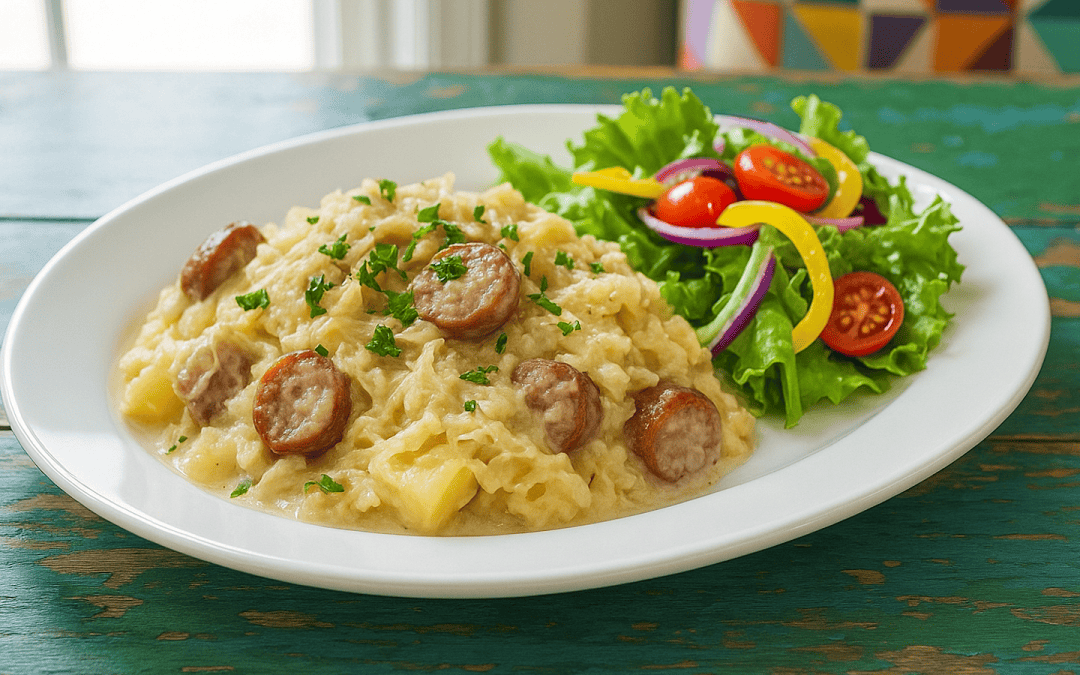 Dairy-Free, Gluten-Free Bratwurst Sauerkraut Casserole