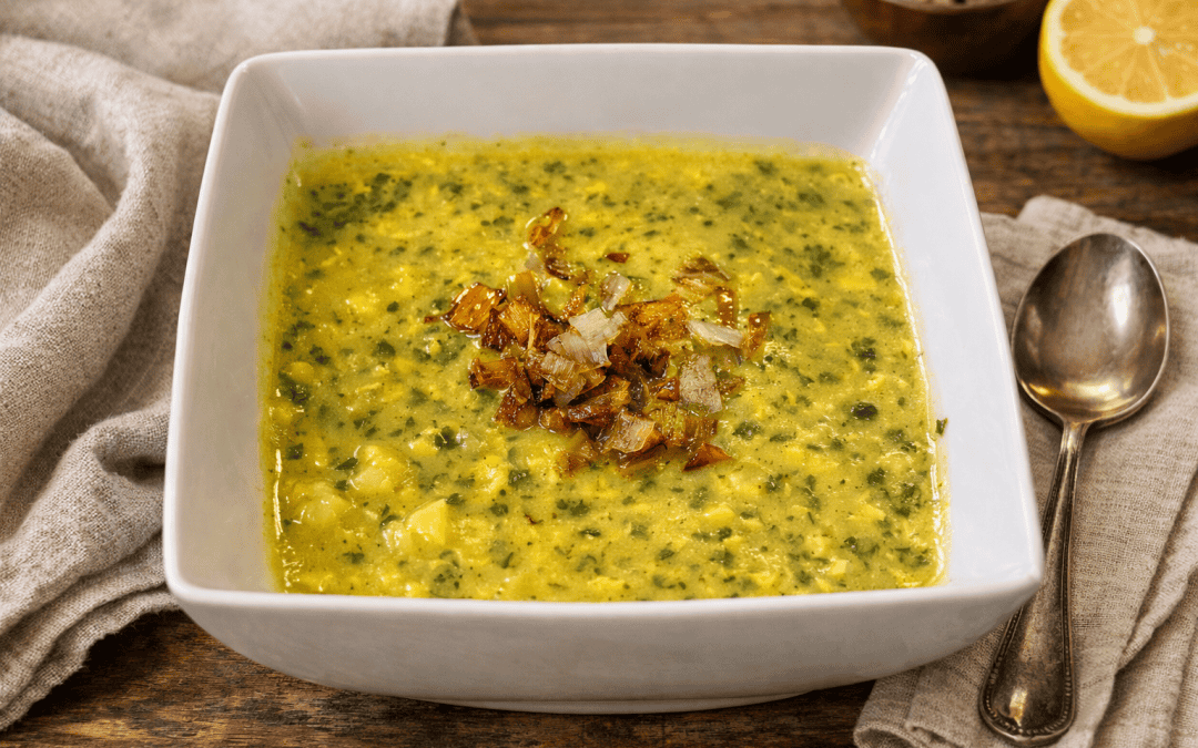 Easy Persian Soup with Potatoes, Eggs, and Ghormeh Sabzi Herbs