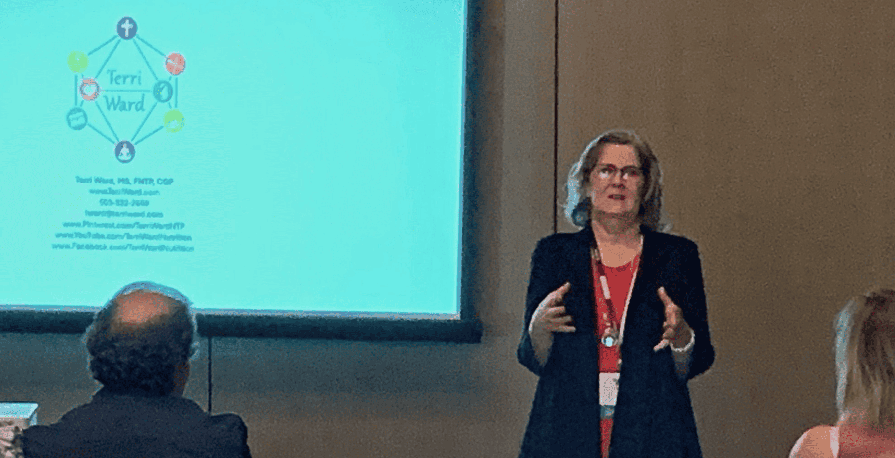Terri Ward speaking about the gut-brain connection to a live audience at the Pathways to Innovation conference